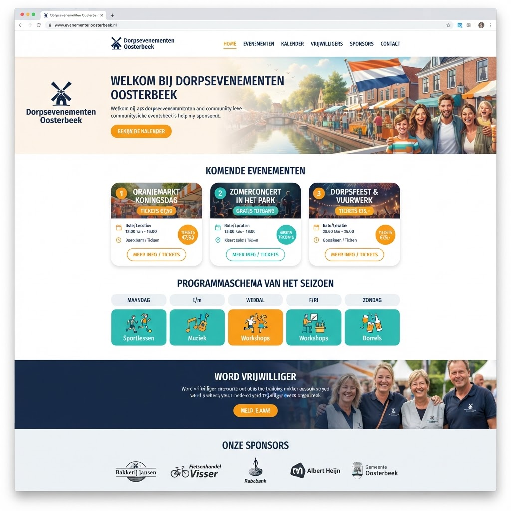 Website van Oranjevereniging Wilsum met evenementen, tickets en vrijwilligers
